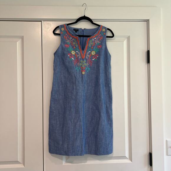 Talbots Women's Sleeveless Light Blue Chambray Dress Linen and Cotton Size 2 - Picture 1 of 9